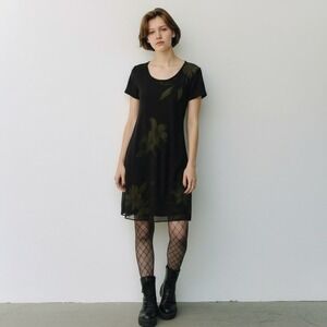 Vintage Womens Whimsey Goth Dress Black Floral Sheer Soft Fairycore ‎ Size 12